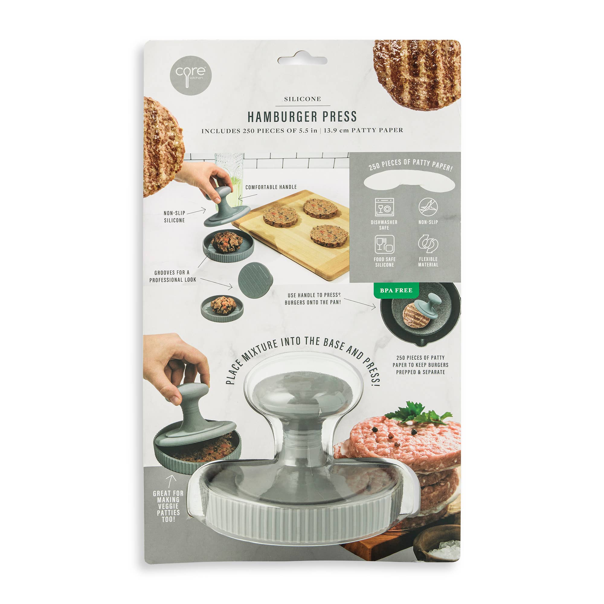 Silicone Hamburger Press with Patty Paper Set