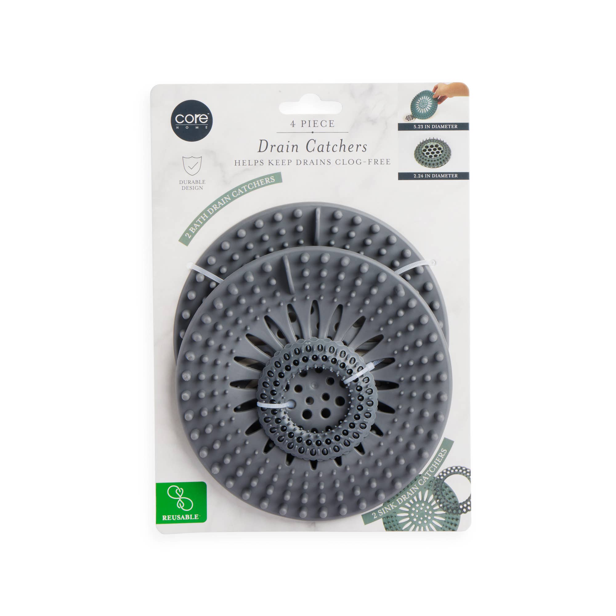 2pc Bath Hair Catcher & 2pc Sink Hair Catcher Set - Smoke